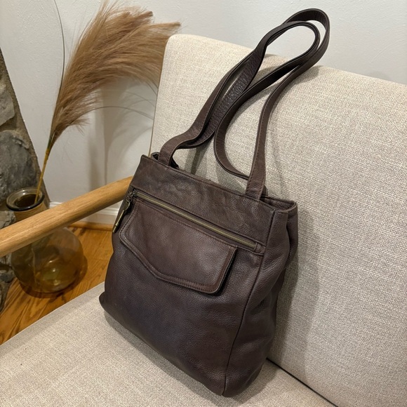 FOSSIL Vintage Brown Leather Shoulder Bag Purse Key Minimalist Neutral Boho - Picture 5 of 16